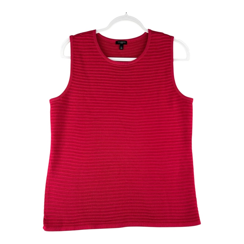Talbots Petites Sleeveless Sweater Pink Ribbed Knit Womens Size Large Casual